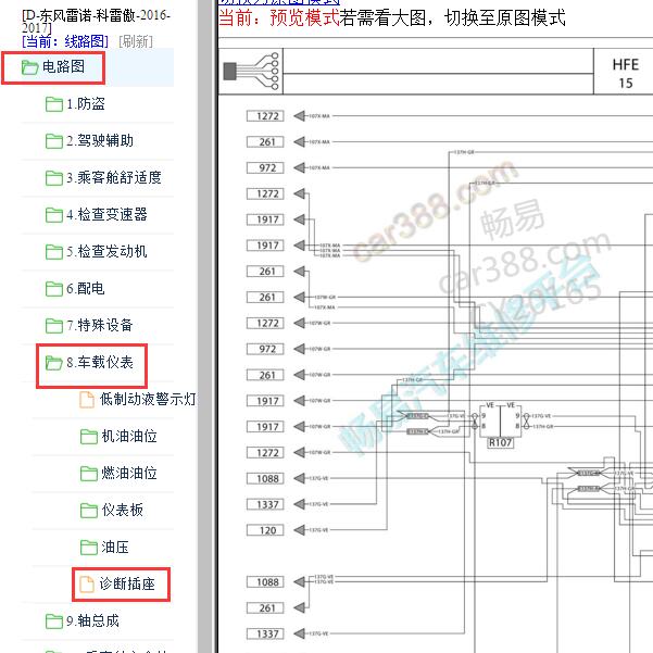 2016-2017年雷诺科雷傲诊断接口电路图
