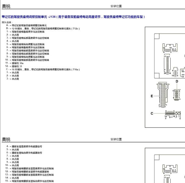 2013年斯柯达昊锐座椅模块针脚定义