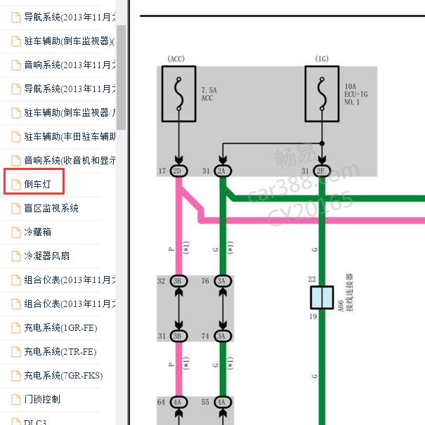 2010-2011年丰田普拉多倒车灯电路图