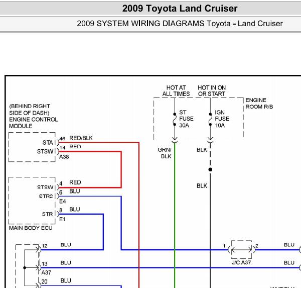 2009年丰田兰德酷路泽启动电路图