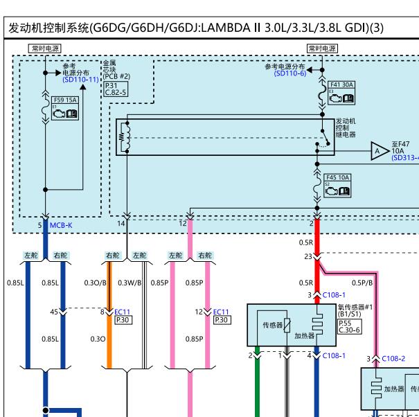 2015年现代捷恩斯3.0发动机电路图