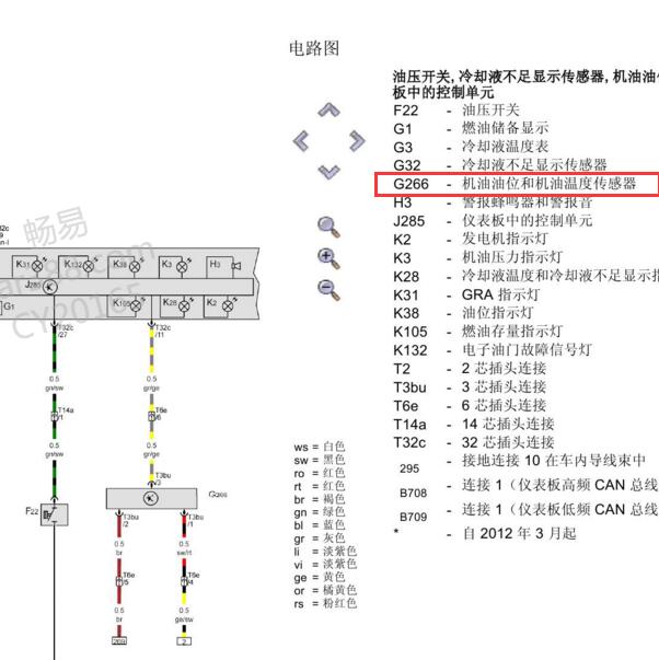 2011年大众CC CGM发动机机油油位传感器电路图