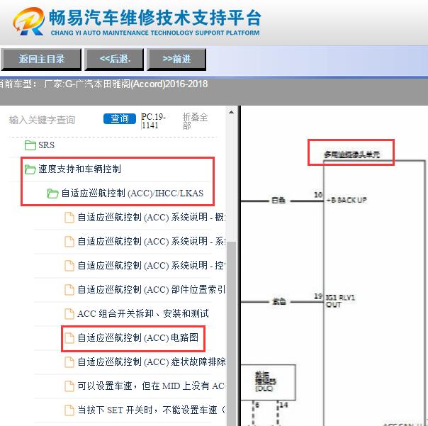 2016-2018年本田雅阁ACC多功能摄像头电路图