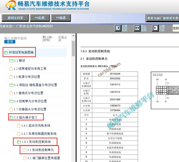 2023年北京汽车BJ40 HY4C20B发动机针脚资料
