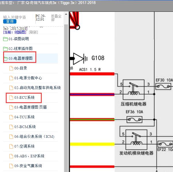 2017-2018年奇瑞汽车-瑞虎3x 空调压缩机电路图