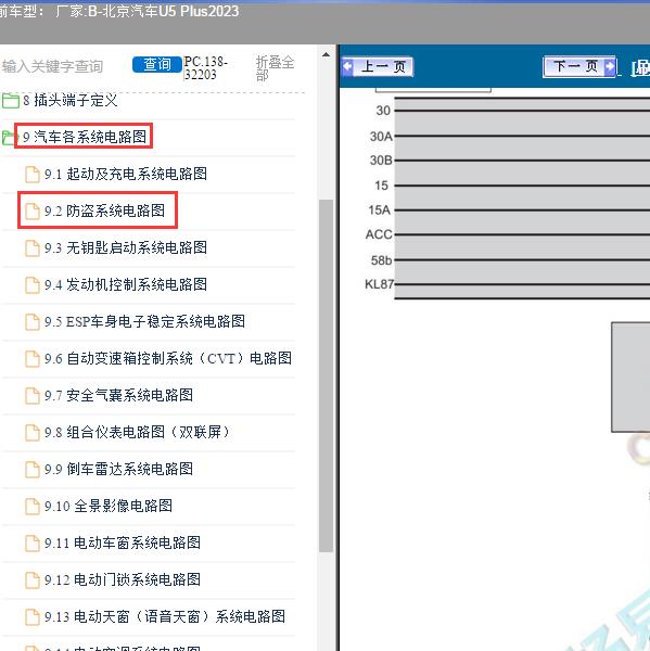 2023年北京汽车-U5 Plus 防盗系统电路图
