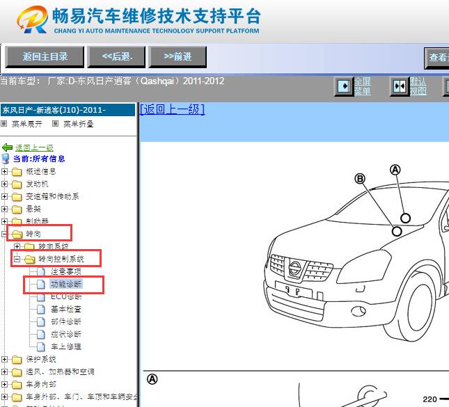 2011-2012年日产逍客助力转向系统部件位置