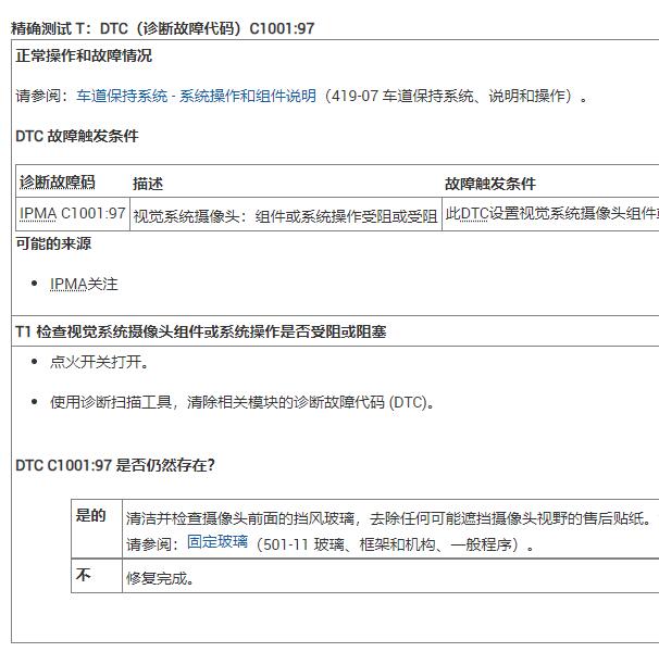 2021年福特烈马 C1001;97故障码资料