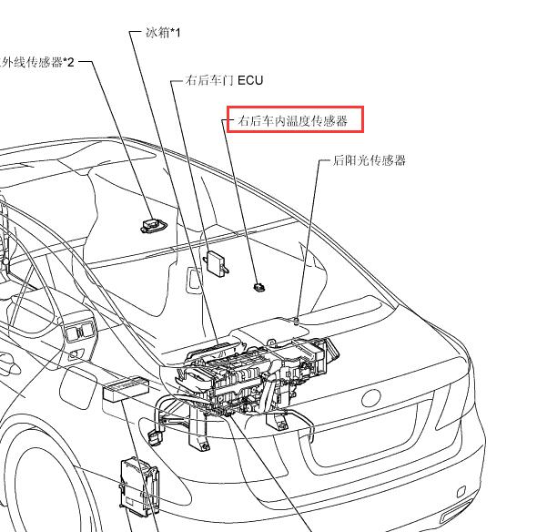 2006年雷克萨斯LS460L室内后温度传感器电路图和位置