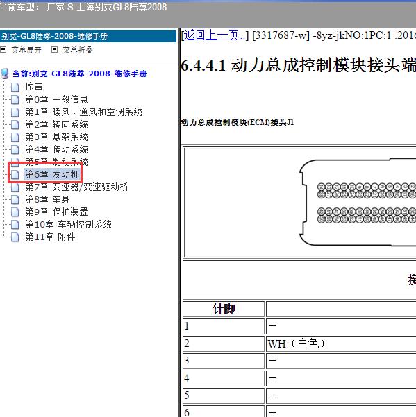 2008年上海别克-GL8陆尊 发动机针脚