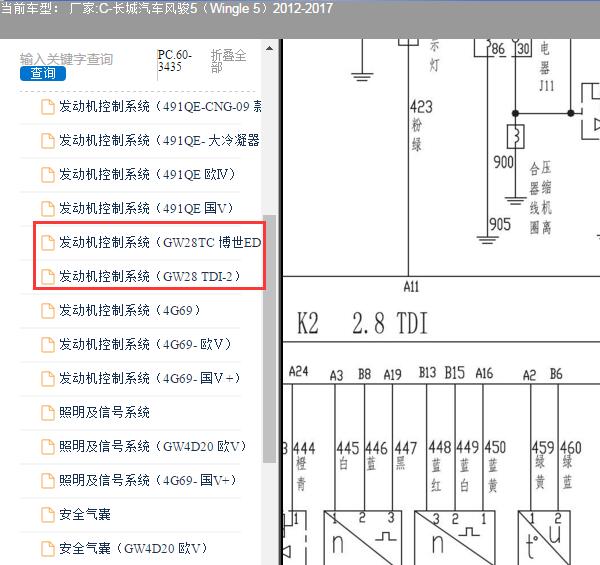 2014年长城汽车风骏5 GW2.8TC发动机线路图
