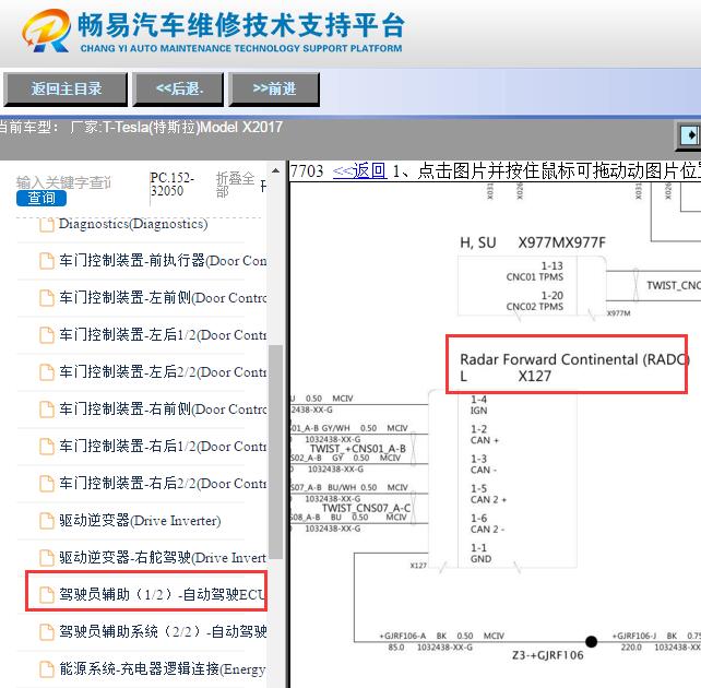 2017年特斯拉Model X雷达传感器模块电路图
