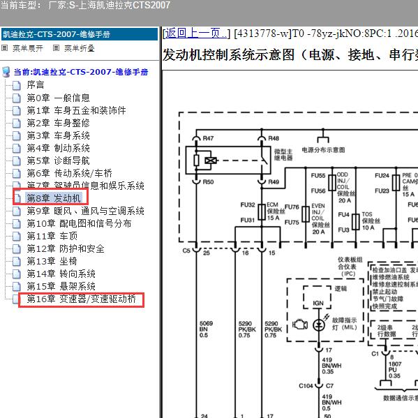 2007年上海凯迪拉克-CTS 发动机和变速箱电路图