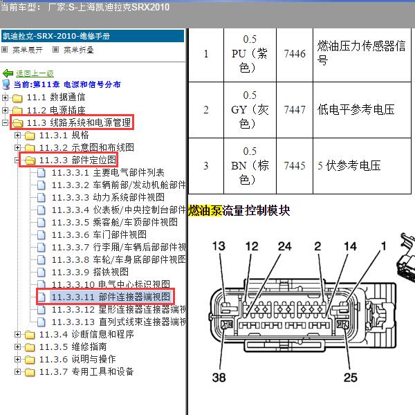 2010年上海凯迪拉克-SRX 燃油箱针脚