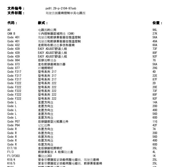 2017年奔驰S500主驾驶座椅电路图