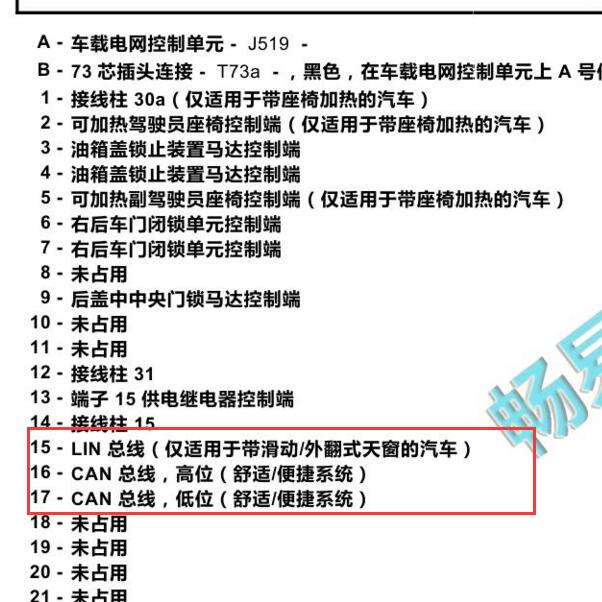 2015-2017年斯柯达明锐J519模块 CAN针脚