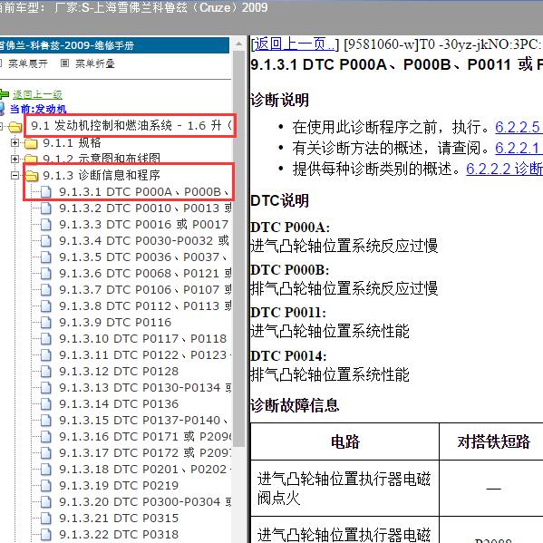 2009年上海雪佛兰-科鲁兹 P0011故障码资料