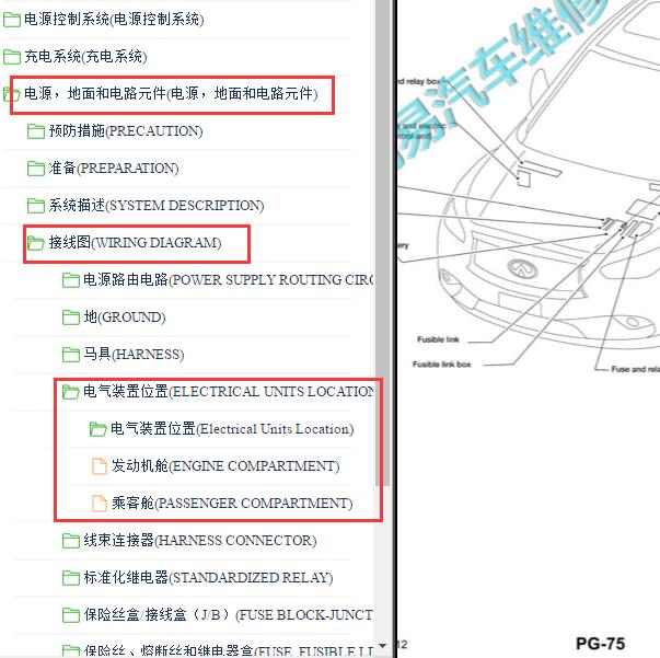 2013-2014年英菲尼迪JX35发动机舱和驾驶舱位置