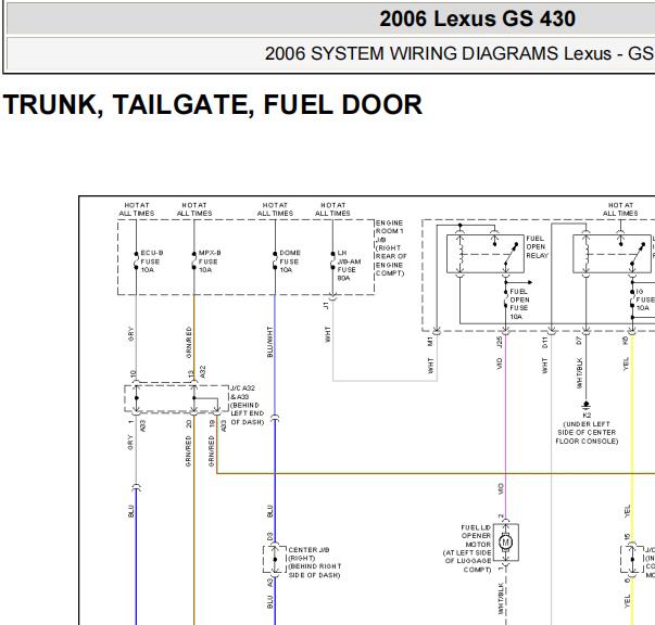 2006年雷克萨斯GS430行李箱尾门电路图