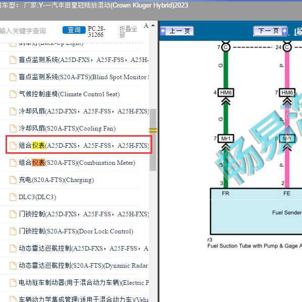 2023年一汽丰田-皇冠陆放混动 油表电路图