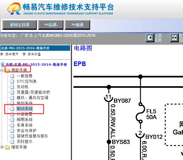 2015-2016年上汽名爵GS电子手刹电路图
