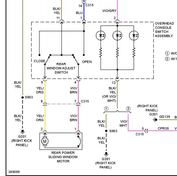 2013年福特猛禽F150后车窗电路图