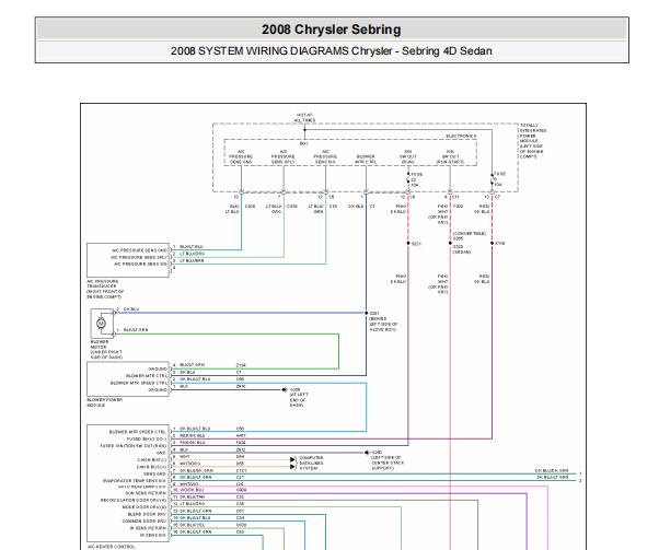 2008年克莱斯勒铂锐空调电路图和继电器位置