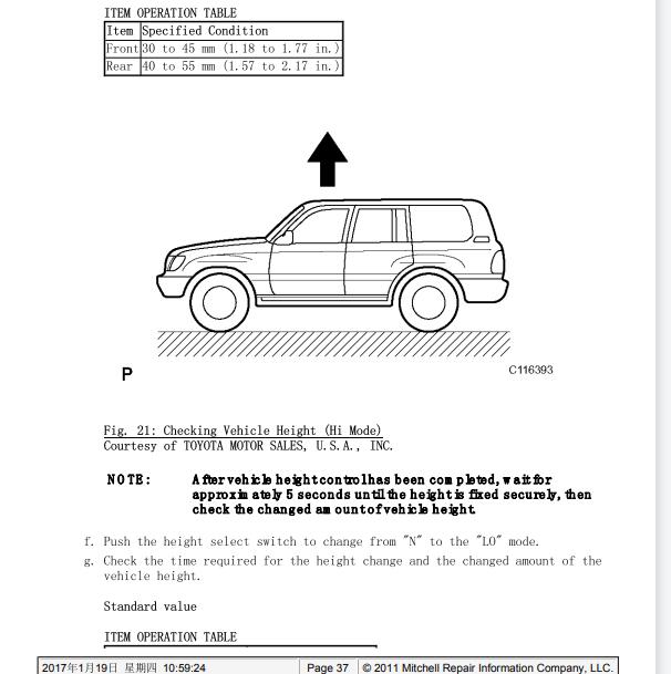 2007年丰田4700 度盘高度检测资料
