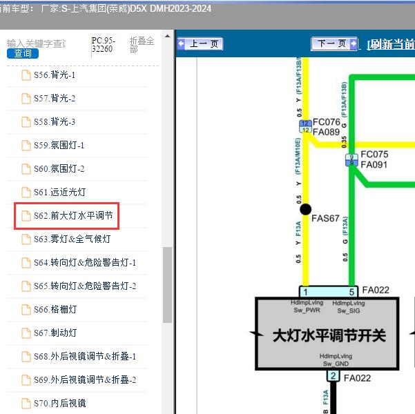 2023-2024年上汽集团(荣威)-D5X DMH 前大灯水平调节电路图