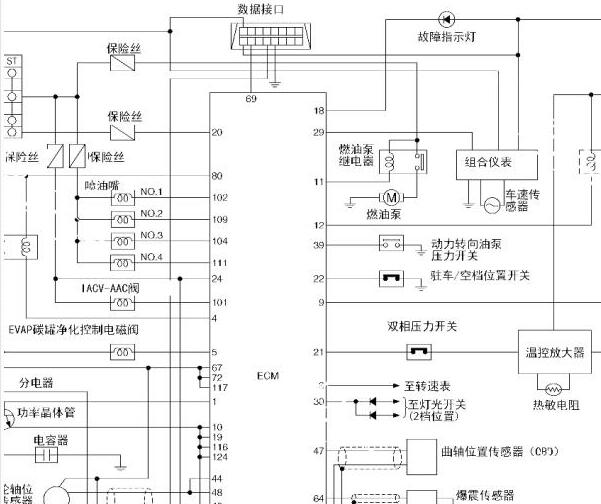2010年郑州日产帕拉丁发动机分电器电路图和针脚资料