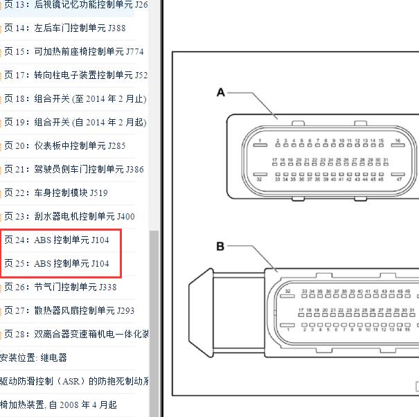 2014年大众宝来ABS针脚插头