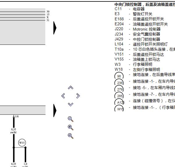 2003年奥迪TT后备箱和油箱盖电路图