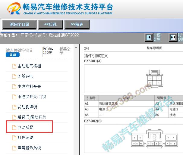 2022年长城汽车欧拉好猫电动后背门针脚资料