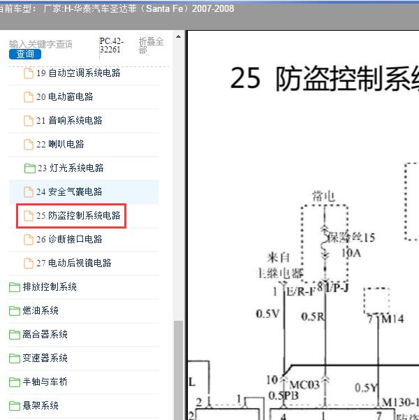 2007-2008年华泰汽车-圣达菲 防盗系统电路图