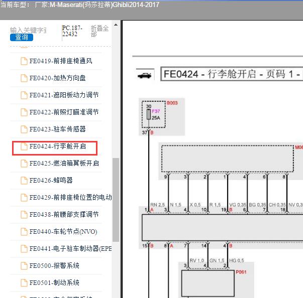 2015年玛莎拉蒂Ghibli后备箱保险丝电路图