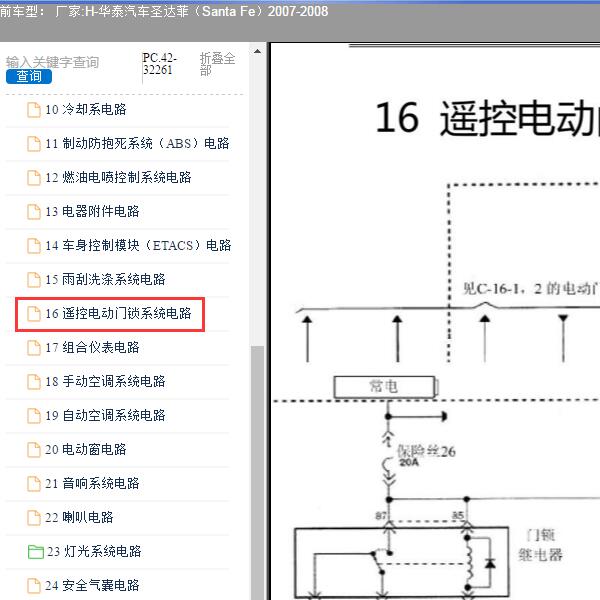 2007-2008年华泰汽车-圣达菲 遥控门锁电路图