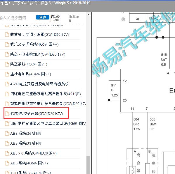 2018-2019年长城汽车-风骏5 四驱电路图