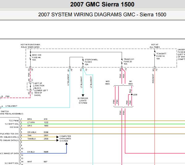 2007年GMC Savana变速箱电路图