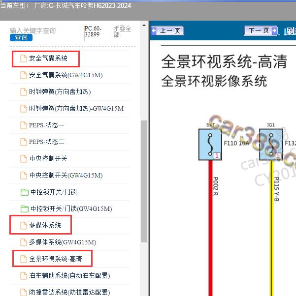 2023-2024年长城汽车-哈弗H6 全景影像、多媒体和气囊电路图