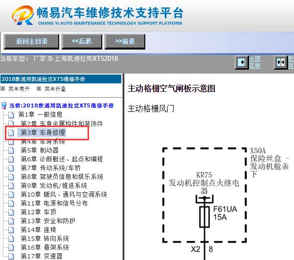 2018年凯迪拉克XT5主动式进气格栅线路图