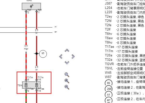 2020年大众迈腾左前座椅连接位置线束插头电路图