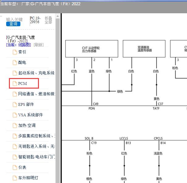 2022年本田飞度CVT变速箱电路图