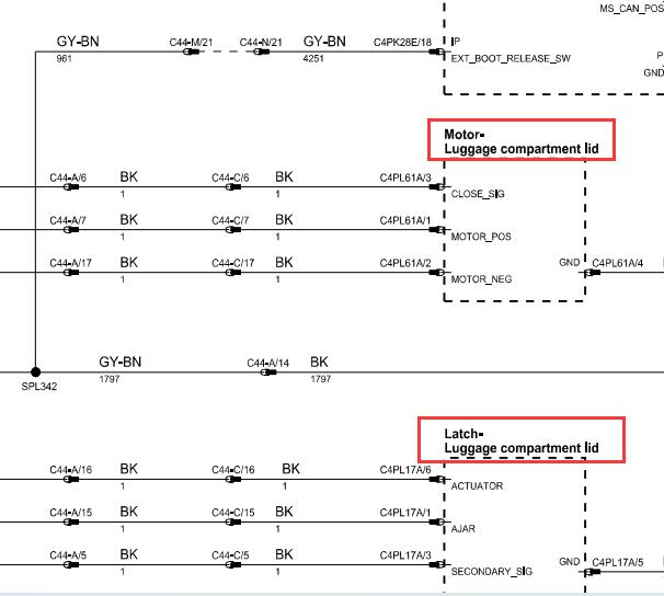 2012年捷豹XF尾门锁电路图资料