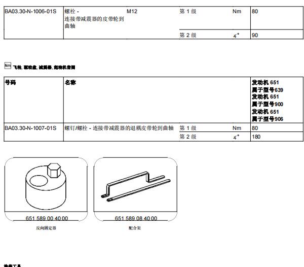 2013年奔驰Sprinter发动机皮带涨紧轮扭矩资料