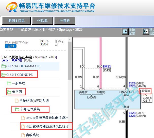 2023年起亚狮跑驾驶辅助前雷达电路图资料