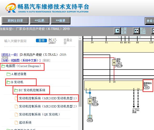 2019年日产奇骏OBD诊断接口电路图