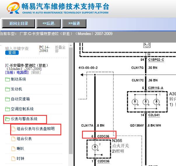 2007-2009年长安福特蒙迪欧致胜一键启动开关6号脚电路图