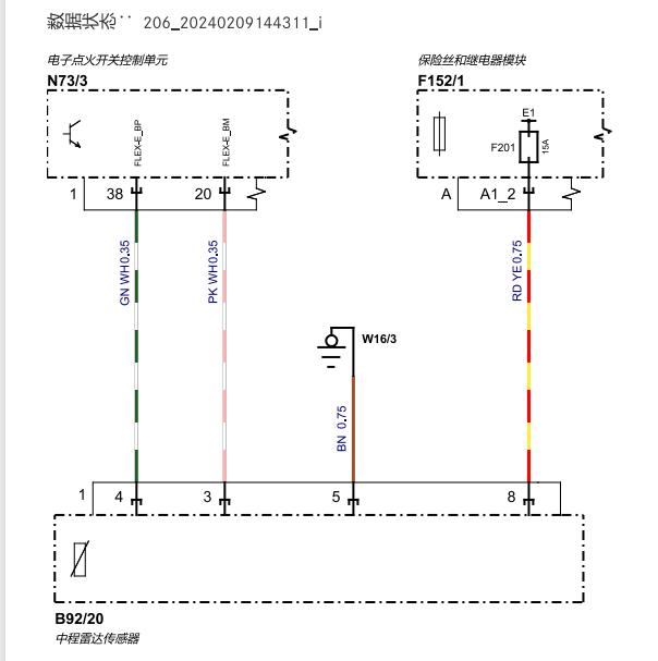 2022年奔驰C260 前雷达电路图