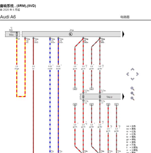 2024年奥迪A6 音响系统电路