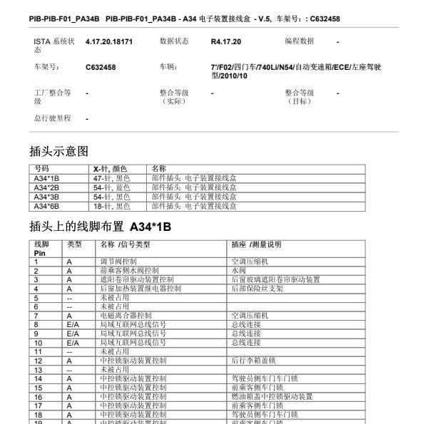 2010年宝马740LI JBE针脚定义